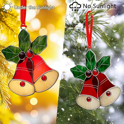 Hand Painted Red Bell Stained Glass Sun Catcher Ornament