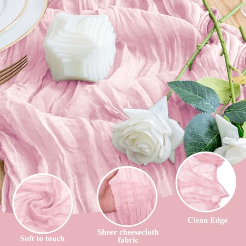 Blushing Pink Cheesecloth Table Runner 10ft Boho Gauze Wedding Decor