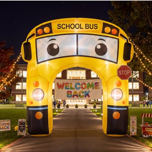 8ft Back to School Bus Inflatable Archway with 5 LED Lights & Welcome Banner