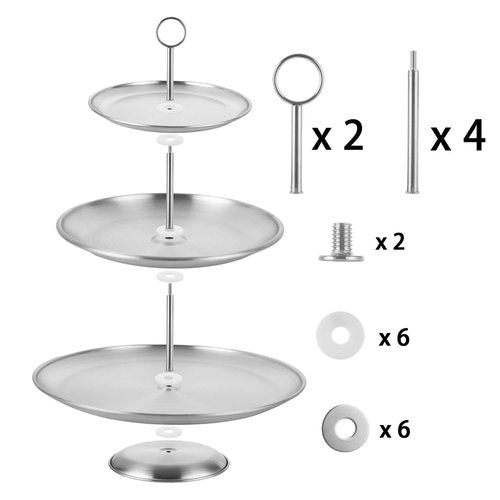 DNVOTRES 2PCS Silver Cupcake Stand 3 Tiered Dessert Stand Stainless Steel Cupcake Display Stand Party Serving Trays Silver Cake Holder for Holiday Dessert Table Decorations Birthday Wedding