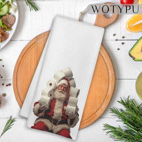 WOTYPU Holiday Christmas Santa Bathroom Hand Towels - Color-6, 16x24 Inches