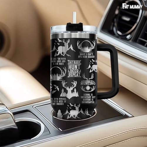40oz Deer Hunting Tumbler with Handle – Funny Gift for Dad, Outdoorsman