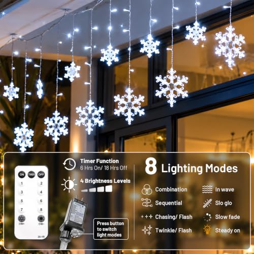 Suddu Christmas Snowflake Lights Outdoor 168 LED Cool White 10.7ft Connectable