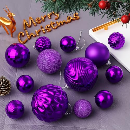 36-Piece Shatterproof Christmas Ball Ornaments Set - Multi-Size, Purple