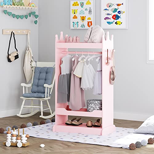Kids Dress-Up Storage Armoire with Mirror and Crown Design