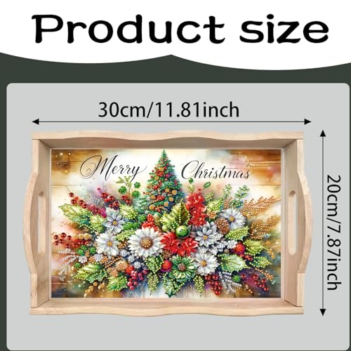 DIY Diamond Serving Tray Christmas Flowers - Handmade Wooden Breakfast Tray with Handles