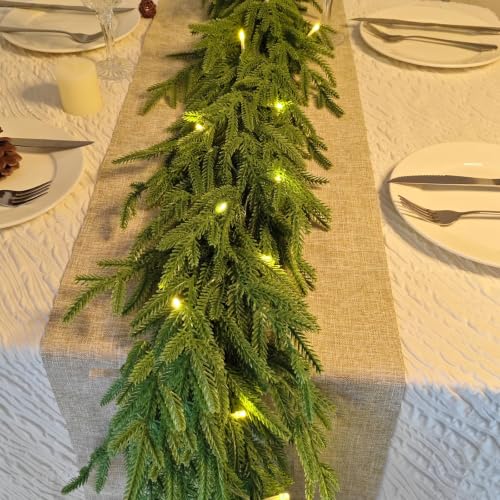 Cherica 1 Pcs 9 Ft Christmas Norfolk Pine Garland with Lights - Holiday Decor