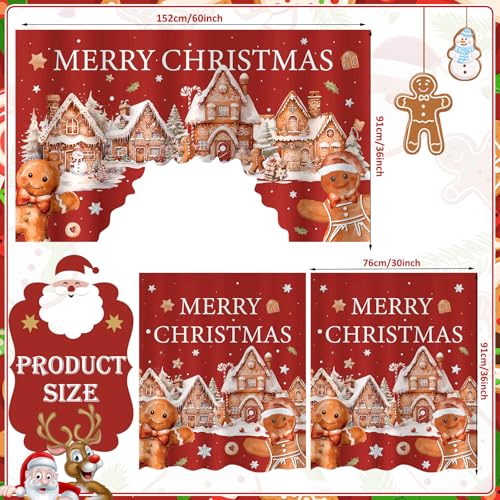 Remagr Gingerbread Man Christmas Kitchen Curtains 3-Piece Set Valance + 2 Panels 35.83 x 59.84 / 35.83 x 29.92
