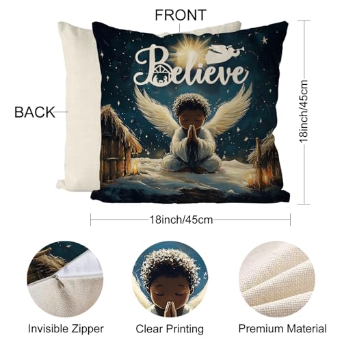 QIONG MENG Black Santa Christmas Pillow Covers 18x18 in Set of 4 - Front Pattern, Holiday Decor