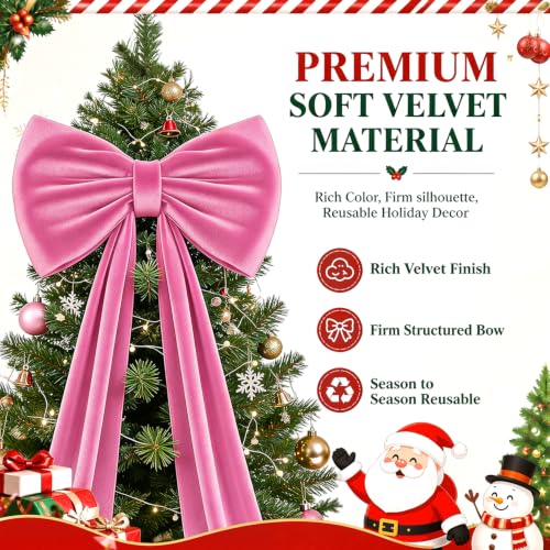 Hot Pink 75x23 Inch 3D Christmas Tree Bow Topper for 6-9 Ft Trees