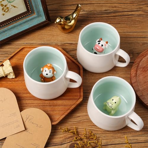 WDAGEOT Red & White Cute 12oz Snowman Mug - 3D Inside Cup Ceramic Coffee Cup