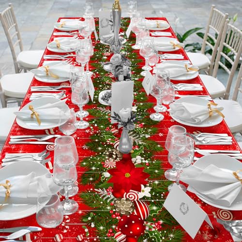 6Pcs Red Candy Tablecloth Decorations 54x108in Christmas Snowflake Plastic