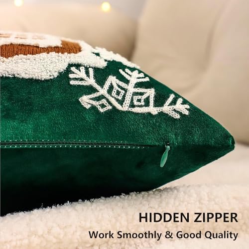 Tosleo Christmas Green 18x18 Pillow Covers (Pack of 2) — Velvet Holiday Throw Cushion Covers
