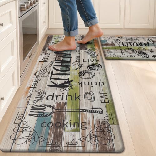 Anti-Fatigue Kitchen Rug Set of 2, Cushioned Waterproof Floor Mats