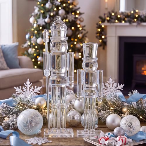 Qunclay 2 Pcs Clear Acrylic Christmas Nutcrackers - 12 and 10 Inches