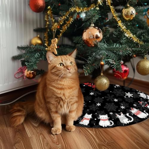 GIITSRIZ Black Christmas Tree Skirt 48 Inch Cat Pattern, Large (Christmas-04)