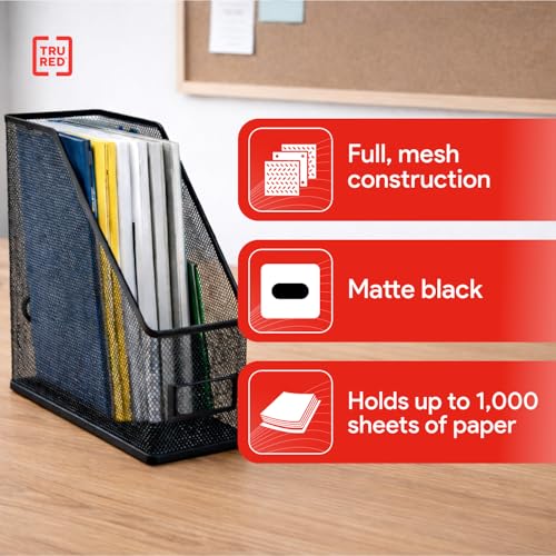 Metal Mesh Magazine File Organizer - Desktop Document Holder with Handle