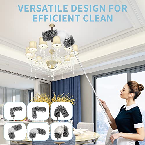 Extendable Microfiber Duster Set with 100-Inch Pole for High Ceilings & Fans