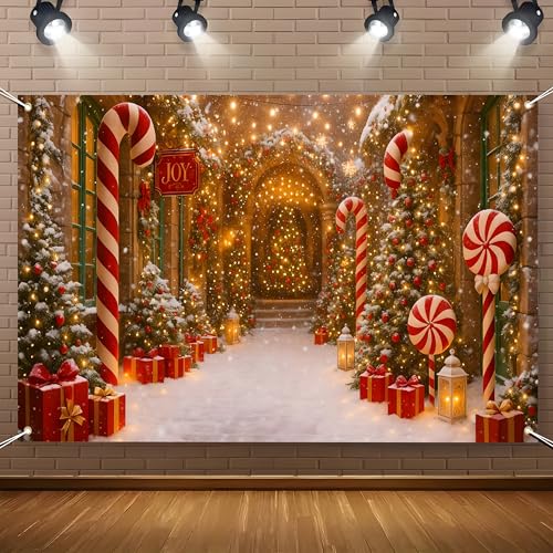 KKYEJLQYI Candy Street Christmas Banner 71x41 Inches Holiday Wall Decor