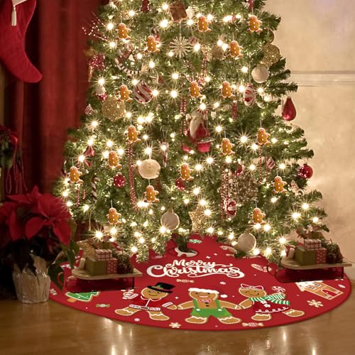 Marspark 60 Inch Red Gingerbread Christmas Tree Skirt - Festive Holiday Decor