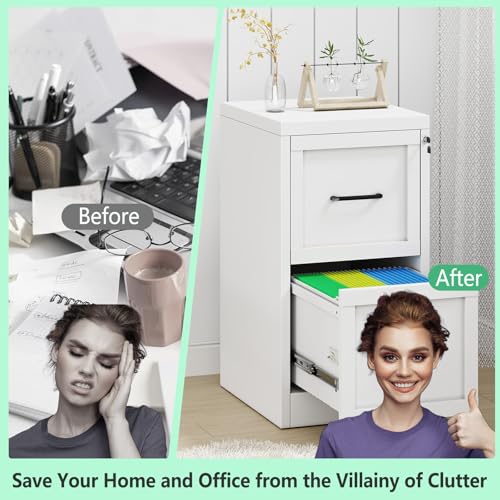 2-Drawer Vertical File Cabinet with Lock, White Steel Storage Organizer