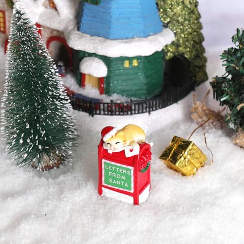 UMESONG Christmas Village Cat Mailbox Set - Resin Kitty Figurines for Holiday Decor
