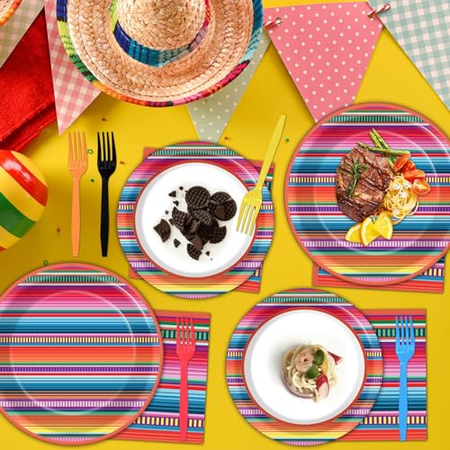 100-Piece Mexican Fiesta Party Supplies Set with Plates and Napkins