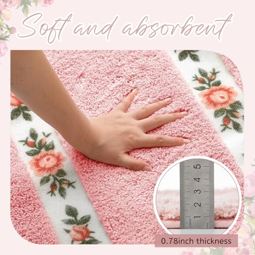 3-Piece Rose Flower Bathroom Rug Set, Non-Slip Floral Bath Mat Collection