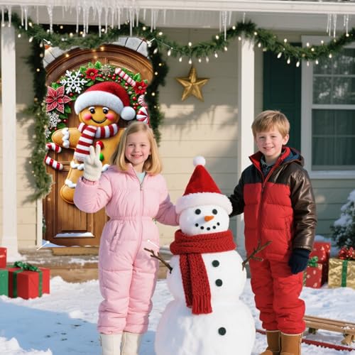 Nuxovilar Christmas Door Cover Banner Gingerbread Wreath Peppermint - DJ00031