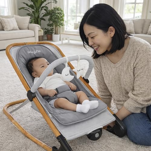 2-in-1 Baby Rocker and Stationary Seat with Vibration and Music, Grey