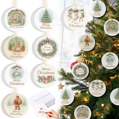 Motiskyy Christmas Round Cards with Envelopes & Lanyards - Holiday Party Supplies