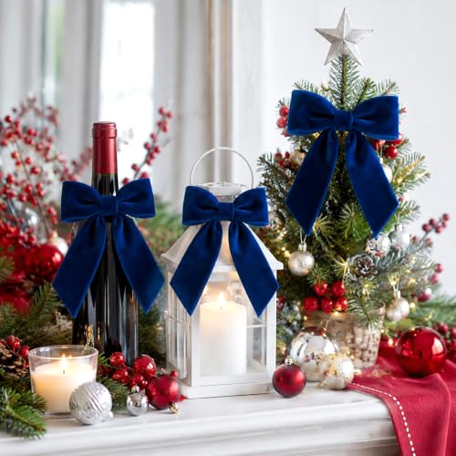 KINGLAKE 24 Pcs Navy Blue Velvet Bows 1.5 Inch for Christmas Tree Decoration