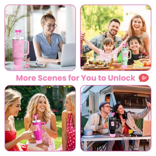 6-Piece Pink Tumbler Accessory Set: Straw Topper, Boot, and Charms