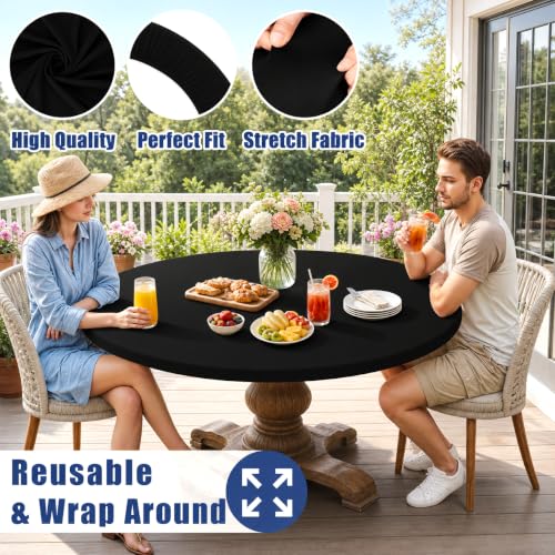 Fitted Round Tablecloth for 45-56 Inch Tables - Elastic Stretch Cover