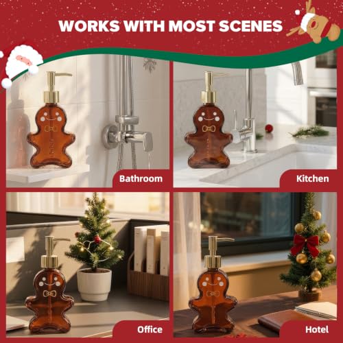 VIMERPA 2-Pack Gingerbread Man Soap Dispensers with Amber Glass, 10 fl oz, Gold Pump