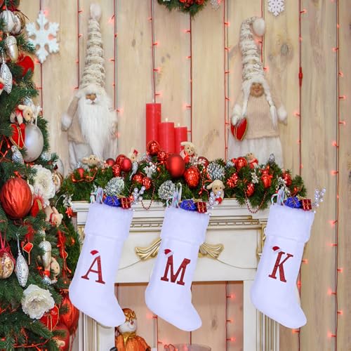 20-Inch Monogram Christmas Stocking - White Velvet with Plush Cuff Initial