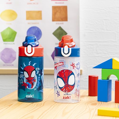 Spider-Man Kids Water Bottle 16oz Leak-Proof Straw Plastic