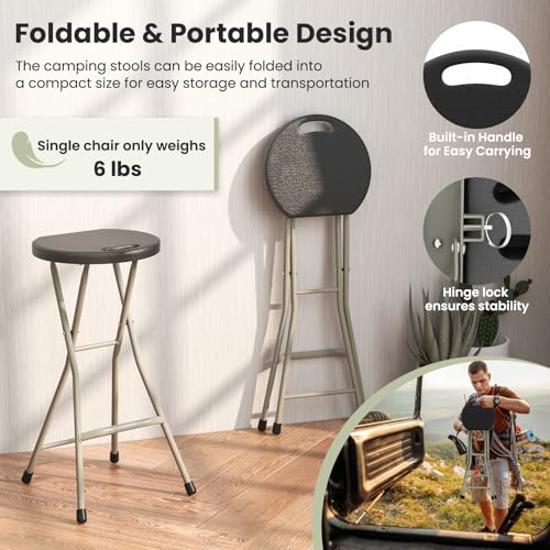 28-Inch Folding Bar Stool, Portable Steel Collapsible Chair with Handle