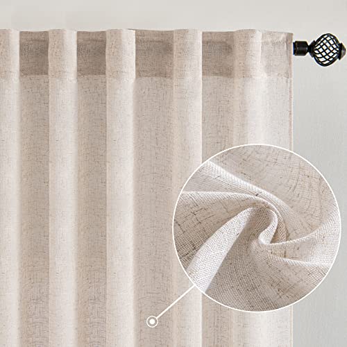 MIULEE Linen Textured Semi Sheer Curtains 52x84 Inch Rod Pocket Drapes