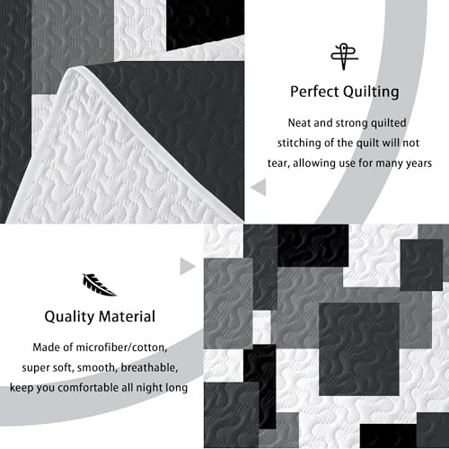 Tyrot Modern Black & Grey Geometric Quilt Set - Full/Queen 3 Piece
