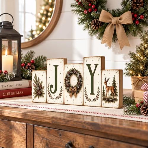 Christmas JOY Wooden Tabletop Decor, 11.8 Inch Rustic Decorations