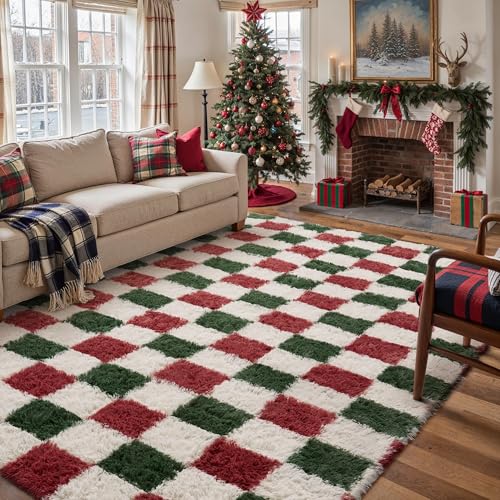 PureCozy Christmas Area Rug 9x12 Plush Shag Carpet for Living Room