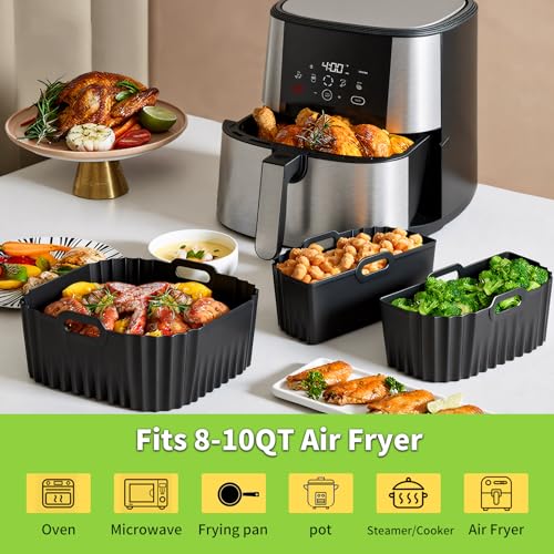 Reusable Square Air Fryer Silicone Liners 3-Pack for 8QT-10QT Air Fryers
