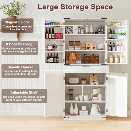 72-inch Kitchen Pantry Cabinet with Barn Doors and Adjustable Shelves