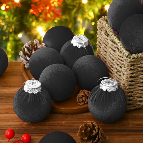 Naozinebi 30 Pack Black Velvet Christmas Ornaments - Shatterproof Holiday Tree Decorations