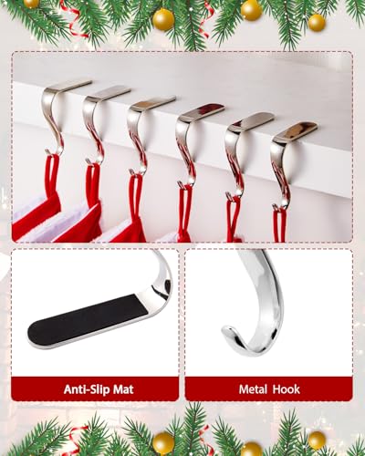 Set of 6 Christmas Stocking Holders for Mantle, Anti-Slip Metal Hooks