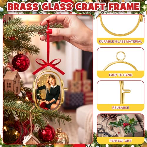 Qunclay 8 Pack Christmas Oval Photo Frame Ornaments 2.68 Inch Gold Decorative Decor