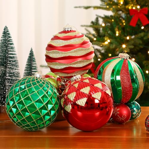 Alupssuc 6'' Christmas Ball Ornaments Set of 4 - Red, Green & Gold