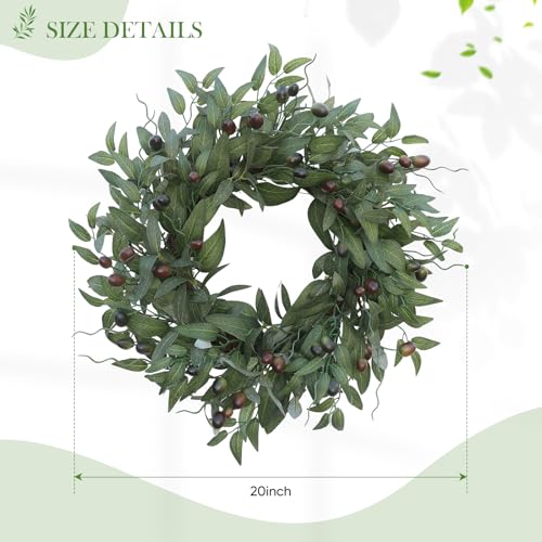 20-Inch Artificial Olive Wreath for Front Door, Realistic Leaf & Berry Decor
