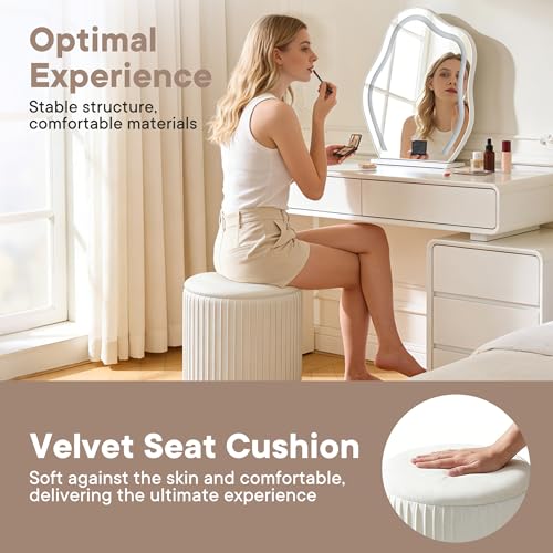 2-Piece Round Velvet Storage Ottoman Set with Reversible Table Lids